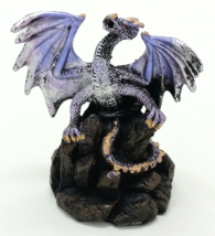 Roaring Medieval Purple Mini Dragon Figurine Sitting on Crystal Rock - $14.01