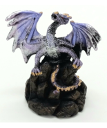 Roaring Medieval Purple Mini Dragon Figurine Sitting on Crystal Rock - $14.01