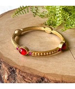 Vintage Signed Dubin Red Glass Cabochon Pink Rhinestone Gold Bangle Brac... - $547.96 MXN