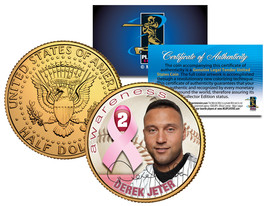Breast Cancer Awareness DEREK JETER Kennedy JFK Half Dollar 24K Gold Plated Coin - £6.84 GBP