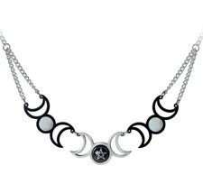Tres Lunae Necklace Crescent Moons Pentagram Wiccan Magick Alchemy Gothic P877 - £43.92 GBP