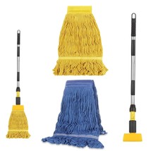 Commercial Mop, Commercial Mop Handle With 2Pcs Commercial Mop Head, Looped-End  - £33.04 GBP