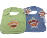 Genuine Monkeez Sock Monkey Baby Bibbs Set of 2 New Baby Gift blue and g... - $6.36