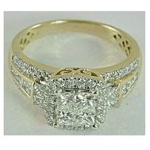 3.20 Karat Prinzessin Moissanit Halo Verlobungsring 14K Gelbgold Versilbert - £190.06 GBP