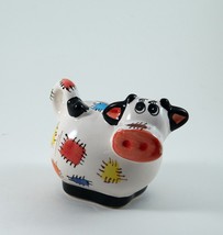 Cow Piggy Bank White Patched Collectible Ceramic Dairy 5&quot;  Vintage - £19.70 GBP