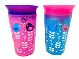 Munchkin Miracle 360 Blue &amp; Pink Wild Love Spoutless Set Of  2 Sippy Cup... - £7.95 GBP