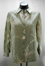 Liz Claiborne Liz Sport Olive Floral Print Linen Long Sleeve Shirt - Pet... - £18.90 GBP