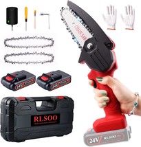 Rlsoo Upgraded 4-Inch 24V Battery Powered Cordless Mini Chainsaw, Portable, - £41.50 GBP