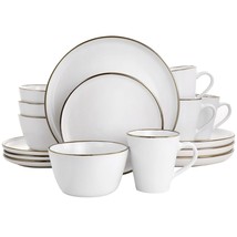 Elama Arthur 16 Piece Stoneware Dinnerware Set in Matte White with Gold Rim - $114.33