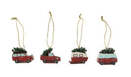 Zeckos Red Vintage Retro Vehicles Christmas Ornaments Set of  4 - £17.08 GBP
