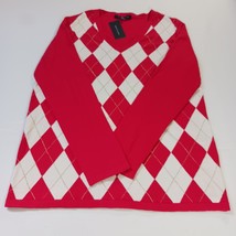 Tommy Hilfiger J22SD457 Women&#39;s Red &amp; White Argyle V-Neck Sweater Size L... - €19,06 EUR