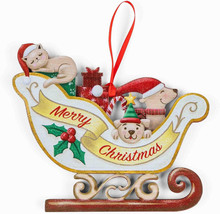 NEW Merry Christmas Sleigh Pets Wooden Holiday Cat &amp; Dog Ornament 5.5 x ... - $7.95