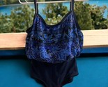 Concepts Sirena Swimsuit Size 12 One-Piece Black Blue Floral Shimmer Bat... - $26.72