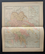 Antique Original 1890 GREECE Hunt &amp; Eaton Colored Map 13x11 ~ Fisk &amp; Co. - £29.09 GBP