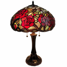 24&quot; Stained Glass Two Light Jeweled Roses Accent Table Lamp - £478.61 GBP