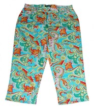 Ralph Lauren Turquoise Jacobean Paisley Stretch Capri Pants Wm&#39;s 10 (run... - $28.99