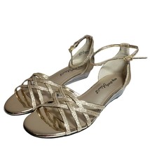 Easy Street Womens Tarrah Gold Open Toe Buckle Low Wedge Evening Sandals Size 7M - £48.52 GBP