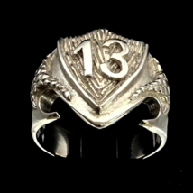Sterling silver Lucky Charm ring 13 symbol on Medieval Dragon Shield high polish - £55.06 GBP
