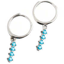 Anyco Earrings Sterling Silver Chic Charm Blue Colored Zircon Bar Stud For Women - £17.21 GBP