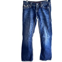 Rock Revival Jeans Womens 27 Denim Darcy Easy Boot Rhinestone Bling Flap... - $26.09
