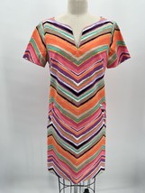 Trina Turk Chevron Stripe Sheath Dress Sz 6 Multicolor Short Sleeve Cotton - £29.16 GBP