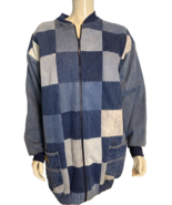 Artisan Made Hand Quilted Zip Front Patchwork Denim Jacket L - $169.43 CAD