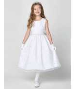 Girls White First Communion Dress w/ Embroidered Tulle &amp; Sequins (201) - $194.44