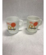 Vintage pair Mc Donalds white orange mugs stackable 3 by 4 inch no chips - £22.09 GBP