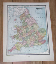 1896 Original Antique Map Of England And Wales / London - £13.51 GBP