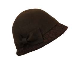 Peter Grimm Wool Cloche Hat Dark Brown Womens One Size Lace Bow Hat Band - £27.12 GBP