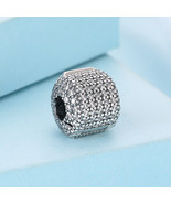 925 Sterling Silver Barrel with Clear CZ Clip Charm Bead - £14.38 GBP