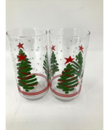 2 Vintage Libbey Christmas Drinking Glasses Tumblers Snow Tree Red Star ... - £26.07 GBP