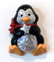 Hallmark Pin Christmas Vintage Penguin With Star Silver Glitter Holiday Brooch - £9.46 GBP