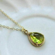 2.00Ct Pear Cut Lab-Created Peridot Solitaire Pendant 14K Yellow Gold Plated - £84.18 GBP