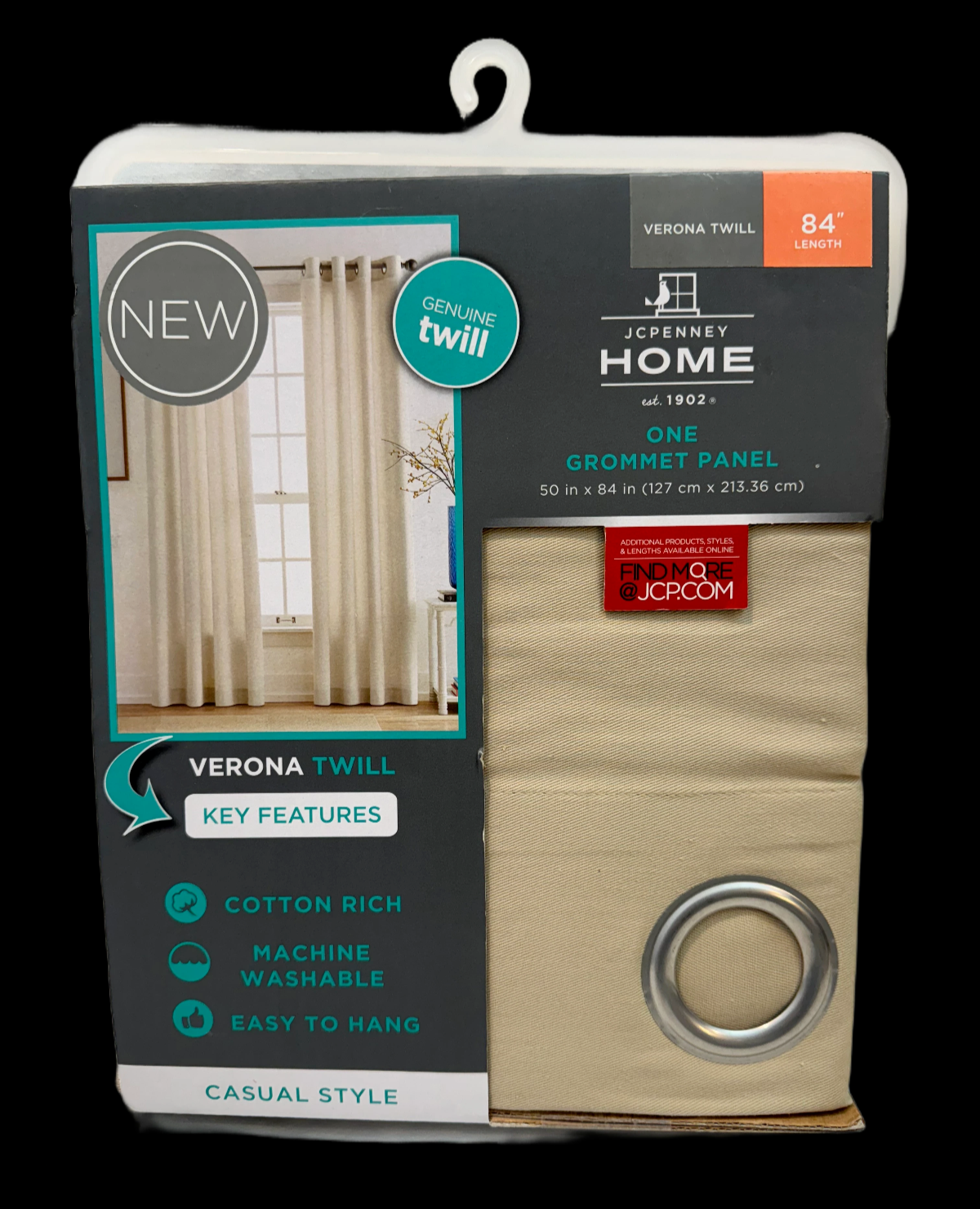 J.C. Penney Grommet Panel 50" x 84" Verona Twill Raffia Beige Cotton Blend