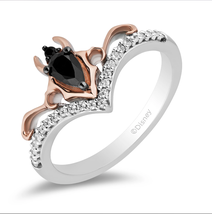 Black Rhodium  Silver 1/6 Ct Black White Diamond with Black Onyx Maleficent Ring - £39.33 GBP