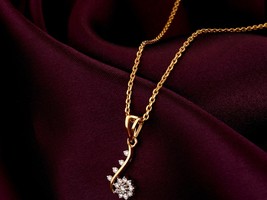 18K Gold Precious Paisley Diamond Pendant Luxurious Necklace | Sparkling Diamond - £239.71 GBP