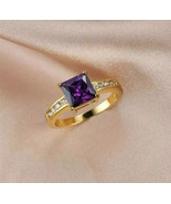 Engagement Ring 2 Ct Princess Cut Lab-Created Amethyst in 14k Yellow Gol... - $2,744.02 MXN