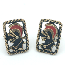 ROMAN SOLDIER vintage rectangular cufflinks - MCM gold black red enamel cutout - £11.27 GBP