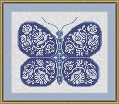 Butterfly Cross Stitch Pattern Happy Floral Decorative Butterfly Folk Art Butter - $4.00