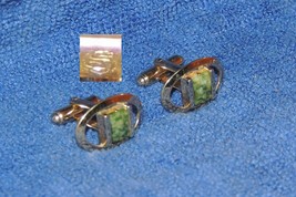 Vintage Pair Shields Fifth Avenue Cufflinks Cuff Links gold tone possibly Jade - £9.34 GBP