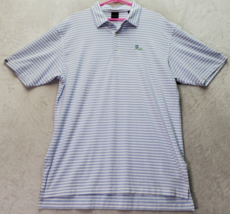 Dunning Golf Polo Shirt Men XL Blue White Striped Performance Logo High Low Slit - £14.61 GBP