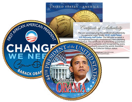 Barack Obama *Change We Need* 24K Gold Plated Jfk Half Dollar Us Colorized Coin - $8.56