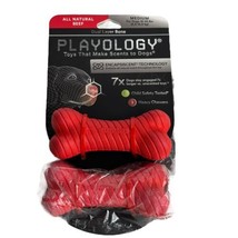 2 Playology DUAL LAYER BONE Toy Red Peanut Butter scent Medium dog 15-35 Lbs - £19.45 GBP