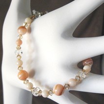 Peach Mother of Pearl with Swarovski Crystal &amp; Sterling Silver Bracelet,... - $19.00
