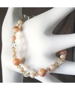 Peach Mother of Pearl with Swarovski Crystal &amp; Sterling Silver Bracelet,... - £14.84 GBP