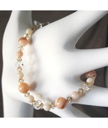 Peach Mother of Pearl with Swarovski Crystal &amp; Sterling Silver Bracelet,... - £14.63 GBP