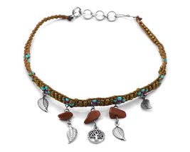 Tree of Life Charm Metal Leaf Chip Stone Dangle Seed Beaded Floral Strap... - £11.99 GBP