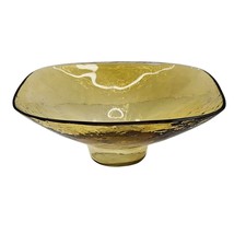 Vintage Pebbled Glass Bowl Large Decorative Pedestal Bubble Recycled Amber MCM - £116.05 GBP