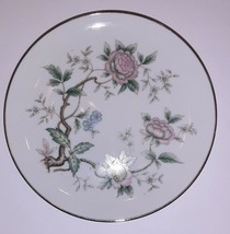 Halsey Fine China Chantilly 7 Salad Plates Pink Gray Floral Silver Rimmed - $24.99
